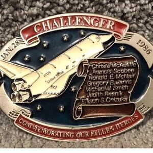 Challenger Commemorative Belt Buckle Red, Blue, White VINTAGE